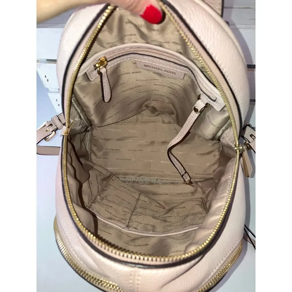 MICHAEL KORS, LARGE LIGHT PINK PEBBLED LEATHER BACKPACK
